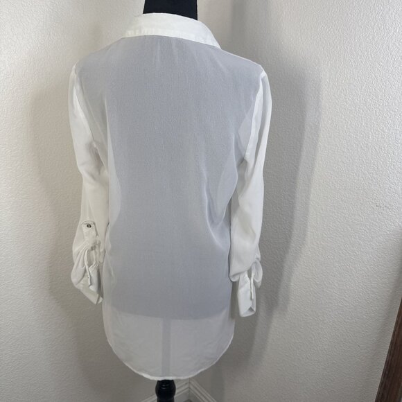 Guess White‎ Sheer Button-Up Blouse With Gold Accents Size M - Picture 3 of 8